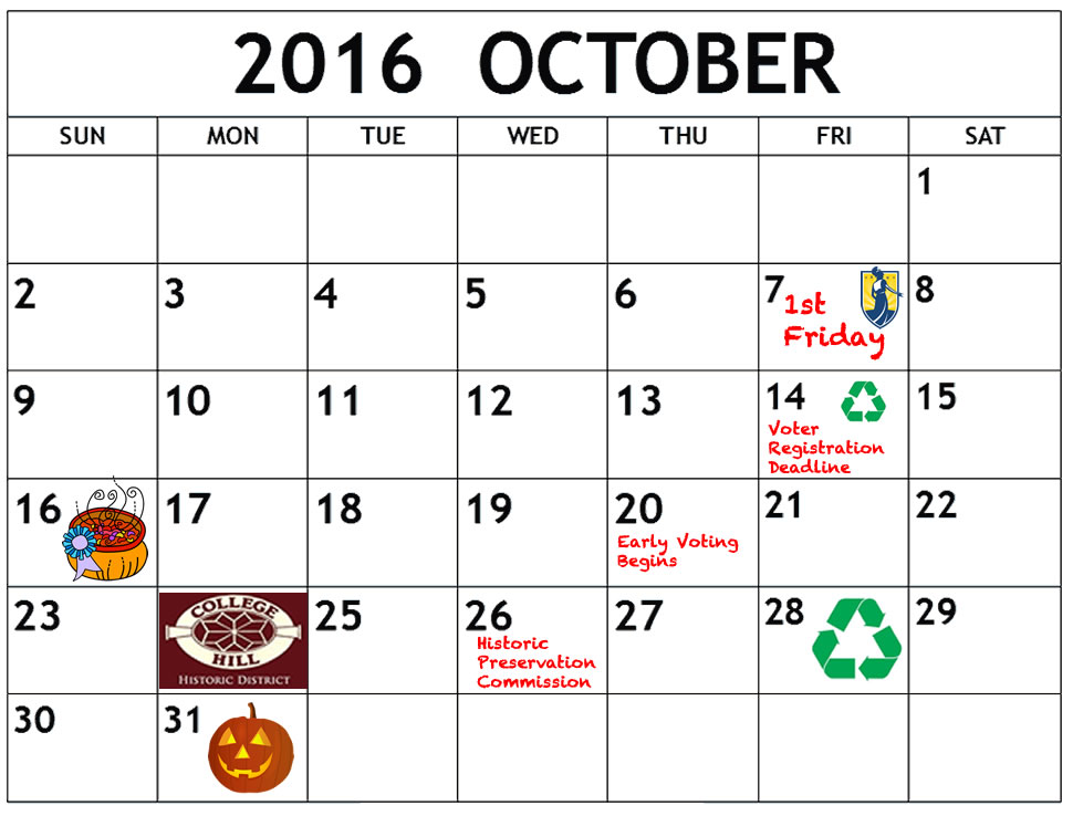 October calendar with key dates noted