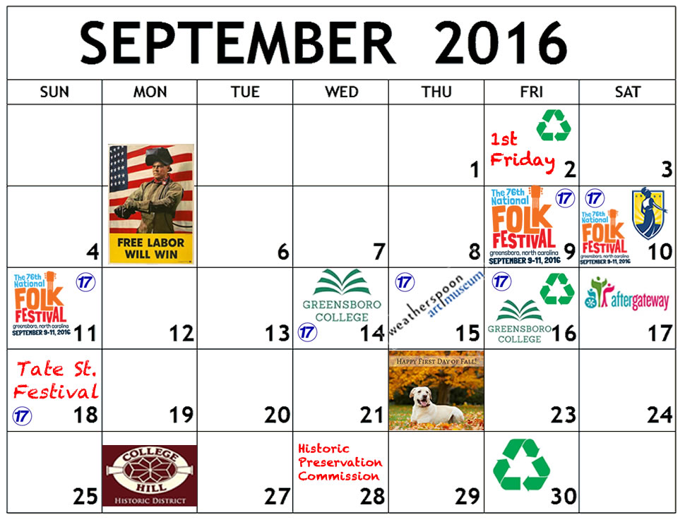 September calendar of events in College Hill