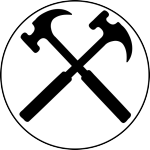 Graphic showing crossed hammers