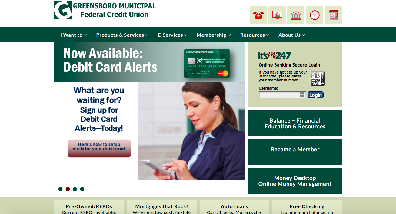 screenshot of Greensboro Municipal Credit Union homepage