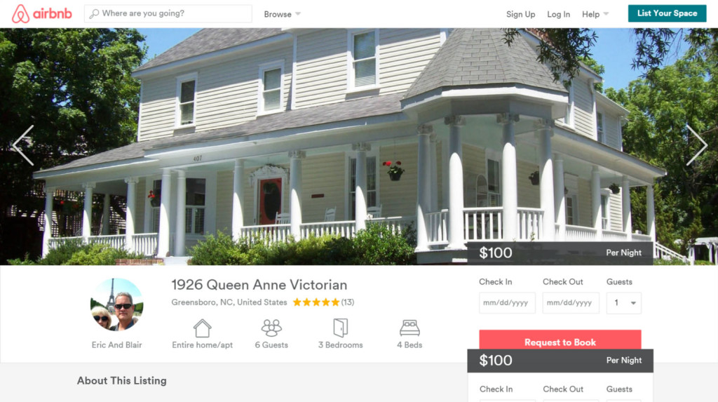 Screenshot from Airbnb website