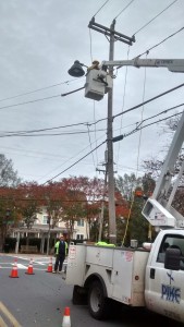 A new streetlight is installed Sunday at Mendenhall Street and Walker Avenue