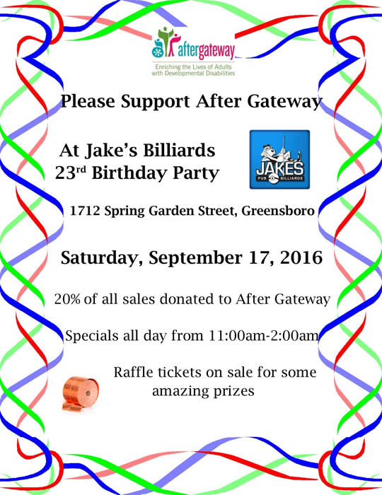 flyer for After Gateway fundraiser, Saturday Sept. 17 at Jake's Billiards