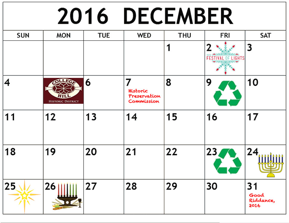 Calendar Of Events December 2016 Happy Holidays College Hill 