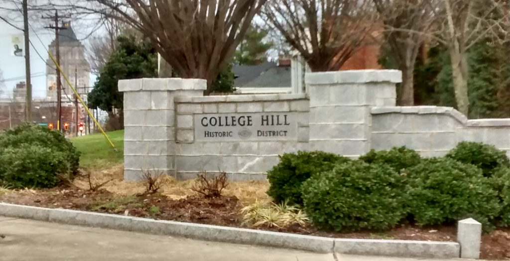 College Hill Historic District sign at Tate and Market streets
