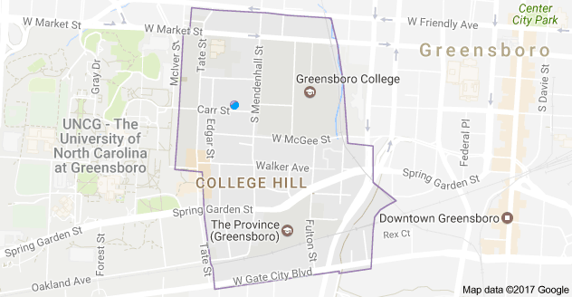Google map with College Hill neighborhood outlined