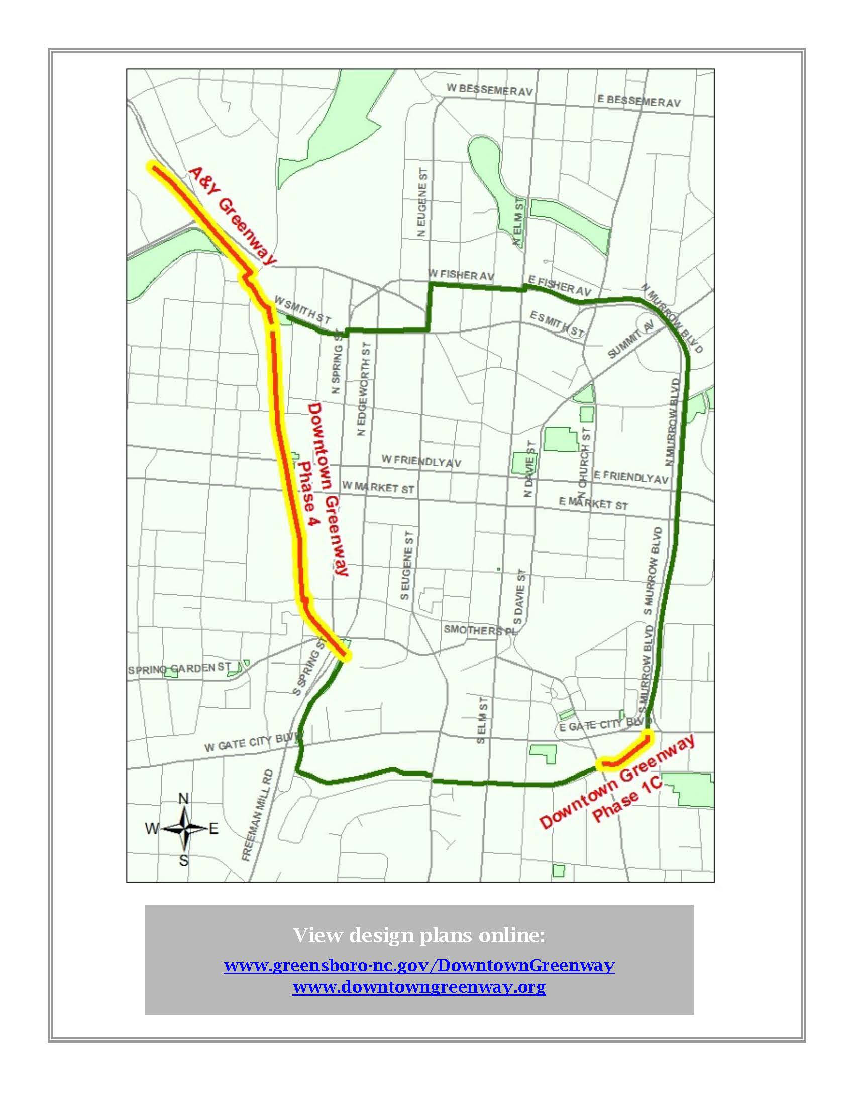 Downtown Greenway map with new sections highlighted
