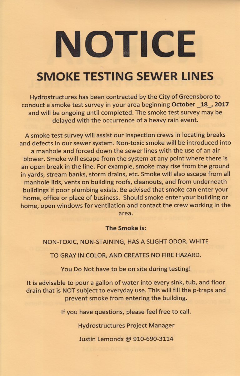 Reminder Sewerline smoke testing is now under way College Hill