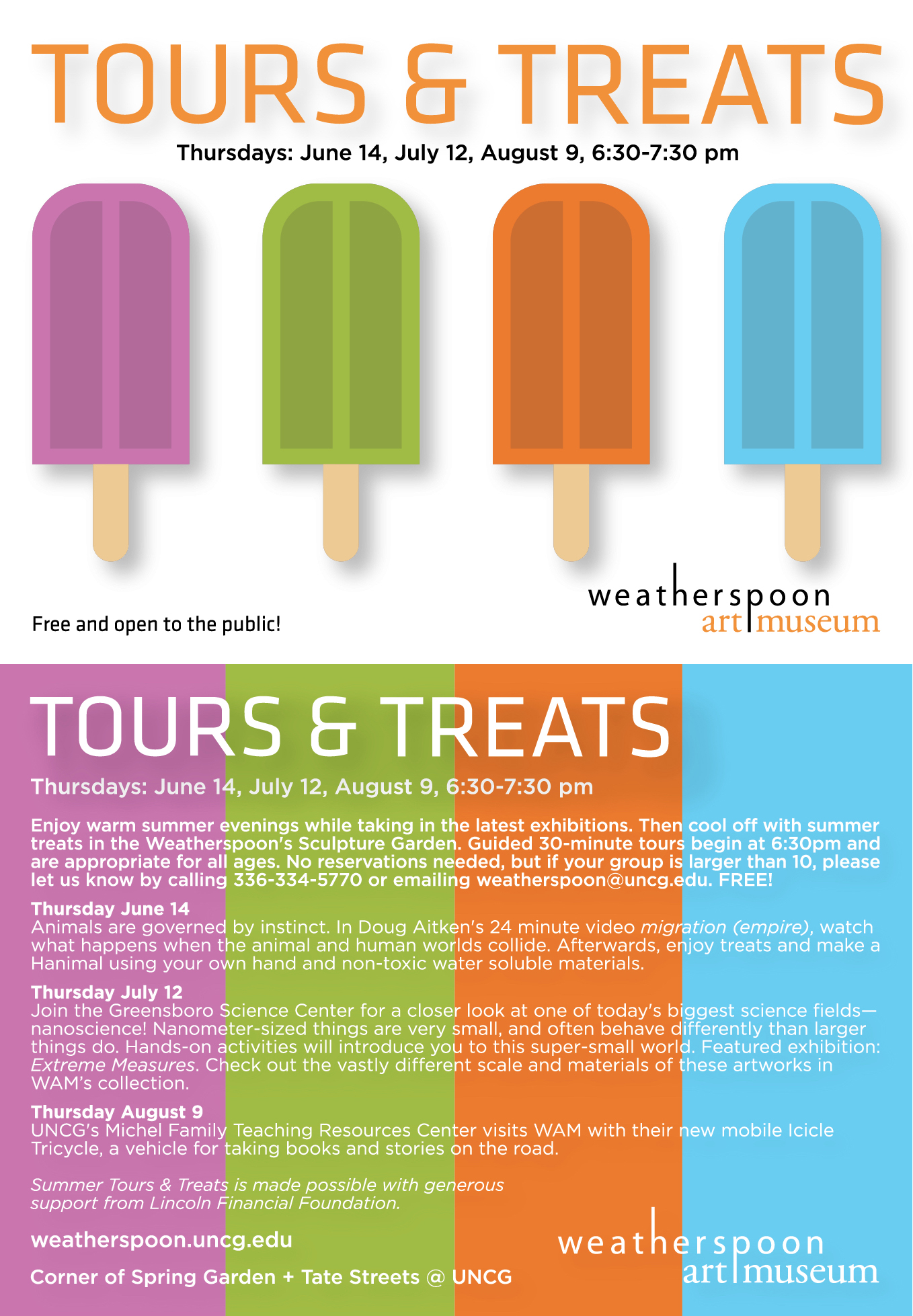 poster for summertime tours and treats