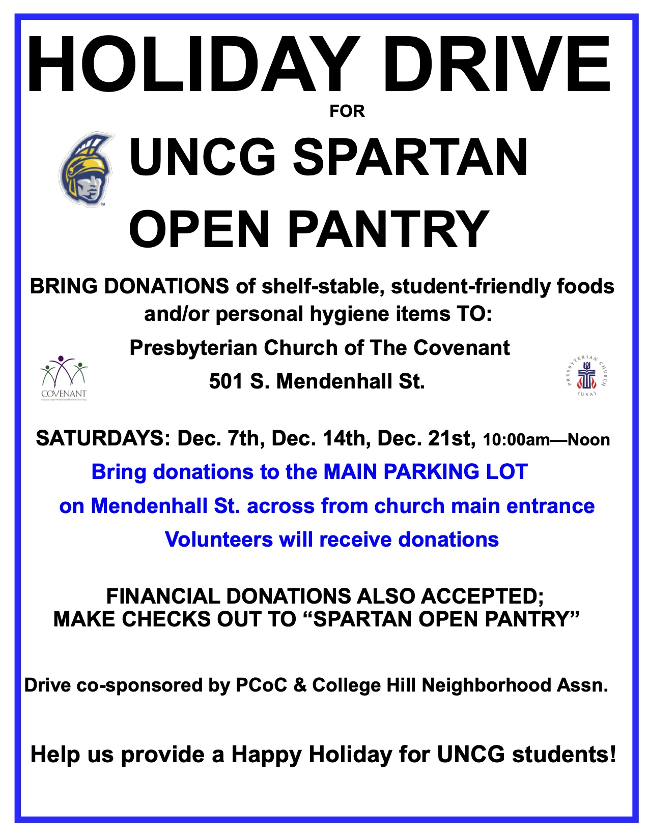 Flyer for Spartan Oen Pantry food drive