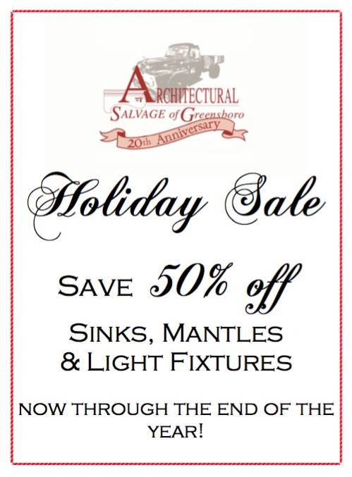 ASG sale flyer: 50% off sinke, mantels, light fixtures