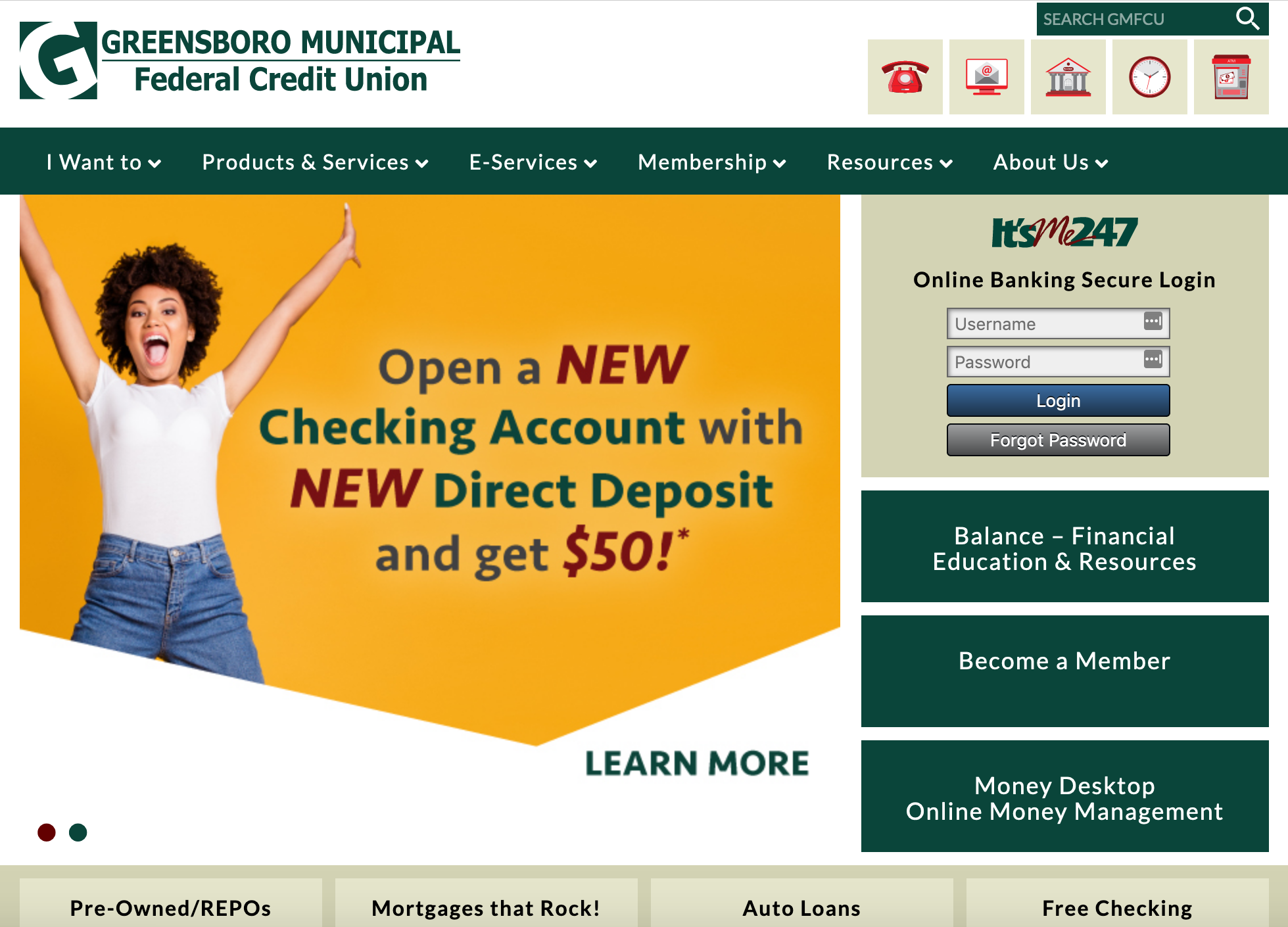 screenshot of credit-union homepage